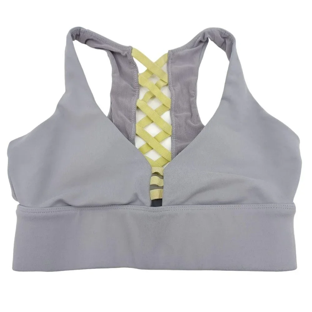 Fabletics Cici Sports Bra In Pebble/Leaf Women's XS/S Lace Up Athleisure Yoga